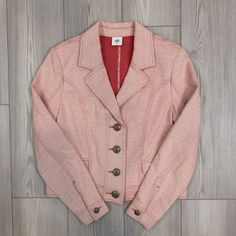 Cabi Amelia Button Up Bomber Jacket Size Medium Red Pink Soft 5301